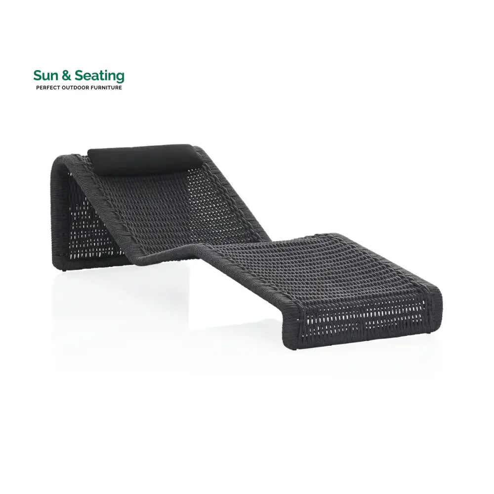 Adnet Outdoor Swimming Poolside Lounger Set of 2 (Black) Braided &amp; Rope Loungers