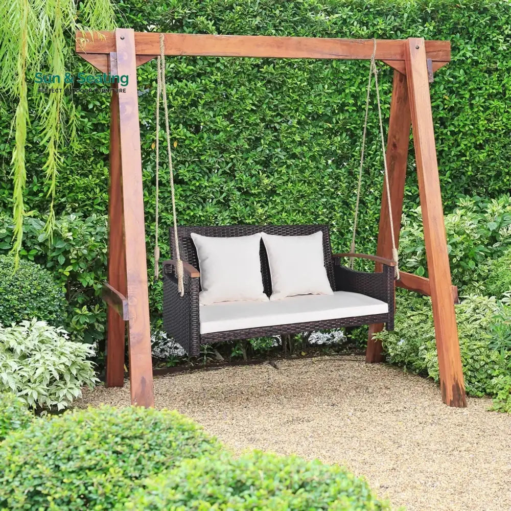 Afaf Outdoor Dark Brown Rattan Wicker Two Seater Sofa Swing Swing