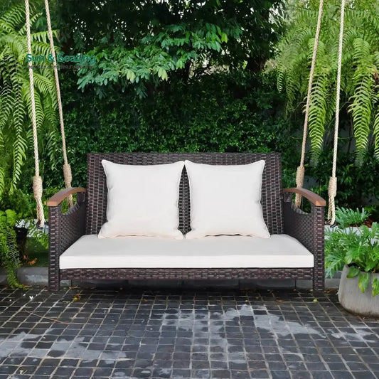 Afaf Outdoor Dark Brown Rattan Wicker Two Seater Sofa Swing Swing