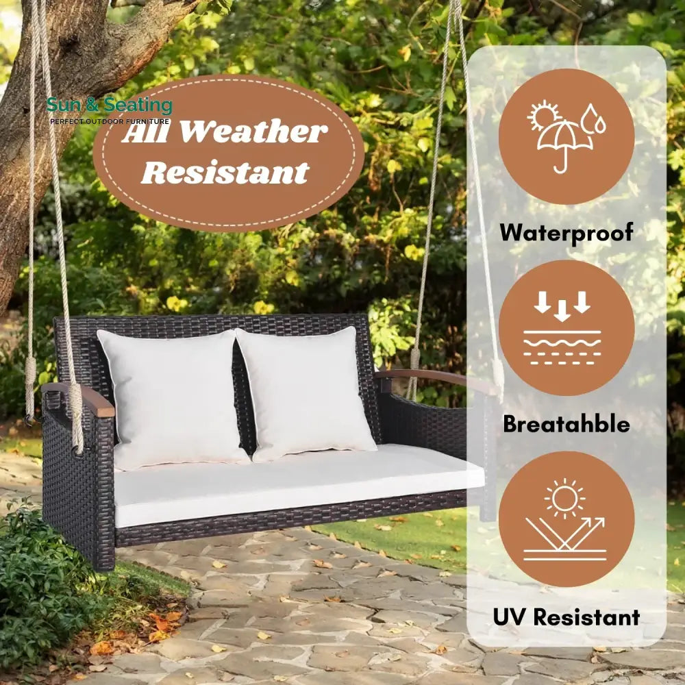 Afaf Outdoor Dark Brown Rattan Wicker Two Seater Sofa Swing Swing