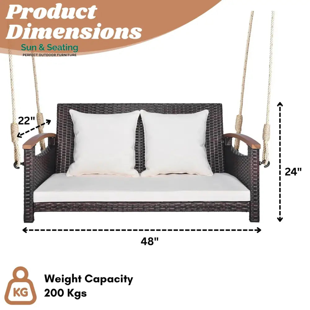 Afaf Outdoor Dark Brown Rattan Wicker Two Seater Sofa Swing Swing