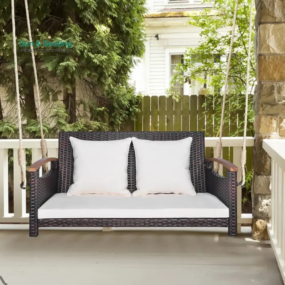 Afaf Outdoor Dark Brown Rattan Wicker Two Seater Sofa Swing Swing