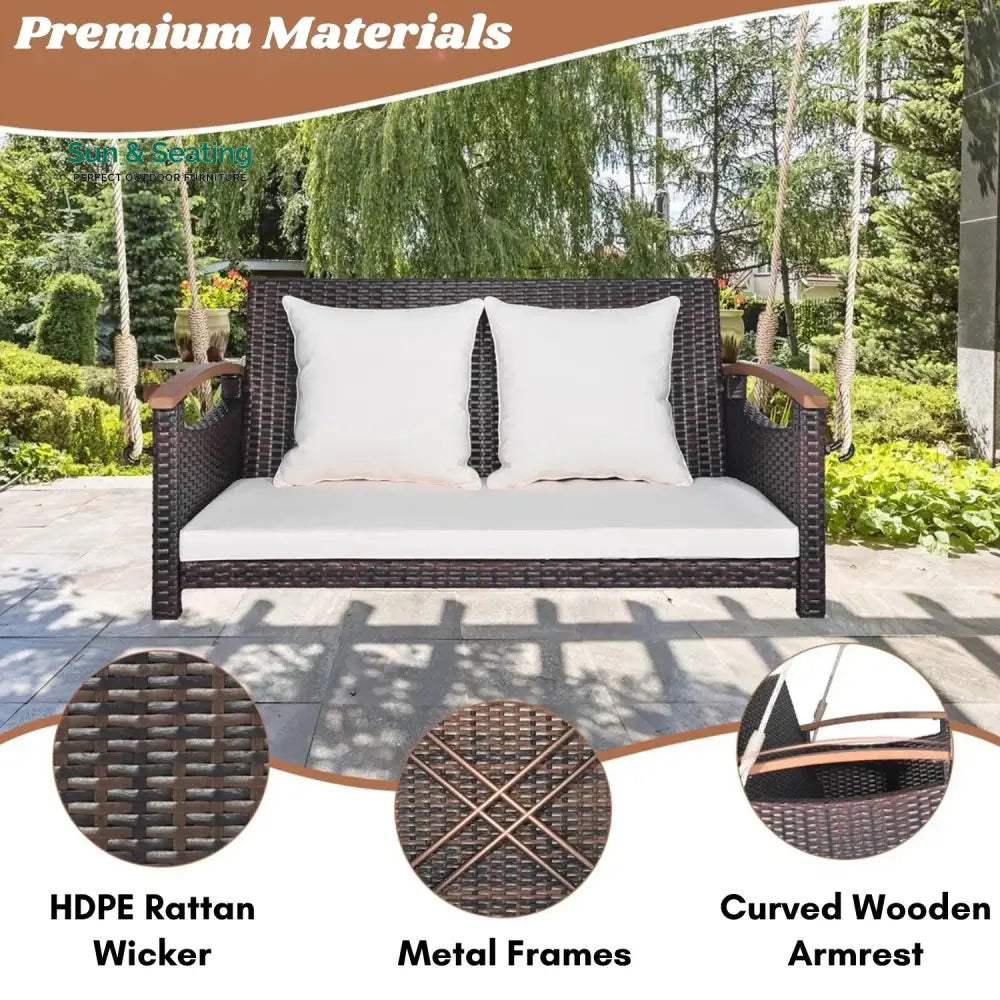 Afaf Outdoor Dark Brown Rattan Wicker Two Seater Sofa Swing Swing