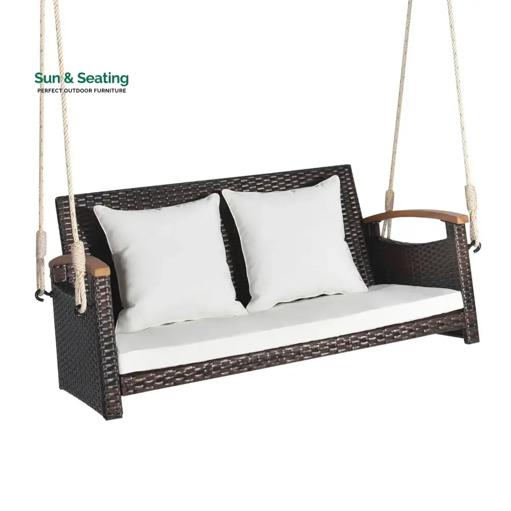 Afaf Outdoor Dark Brown Rattan Wicker Two Seater Sofa Swing Swing