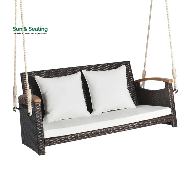 Afaf Outdoor Dark Brown Rattan Wicker Two Seater Sofa Swing Swing
