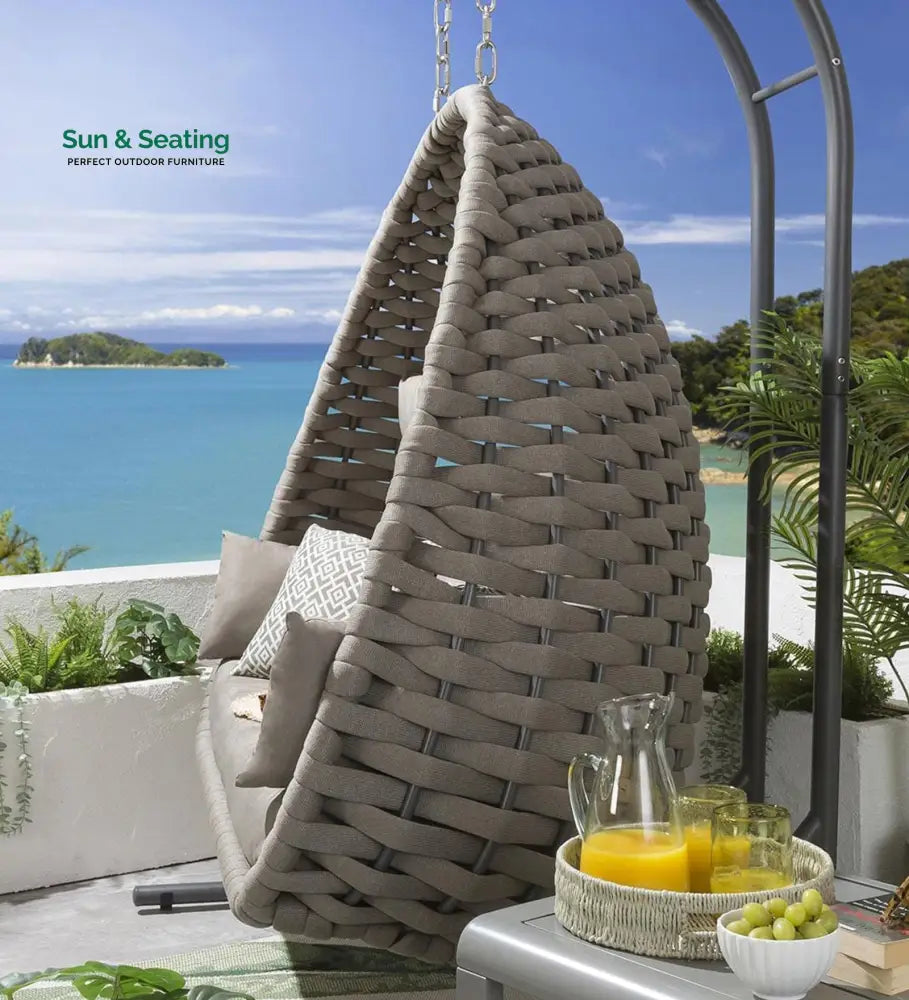 Afon Double Seater Hanging Swing With Stand For Balcony Garden Swing (Silk Grey) Braid & Rope Swings