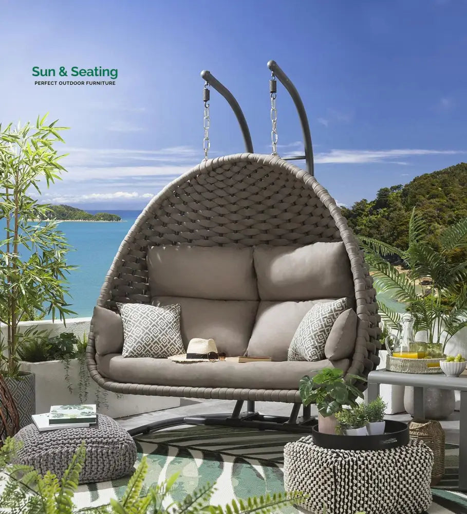Afon Double Seater Hanging Swing With Stand For Balcony Garden Swing (Silk Grey) Braid & Rope Swings