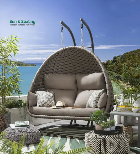Afon Double Seater Hanging Swing With Stand For Balcony Garden Swing (Silk Grey) Braid & Rope Swings
