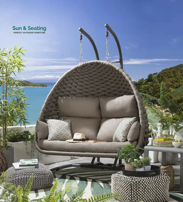 Afon Double Seater Hanging Swing With Stand For Balcony Garden Swing (Silk Grey) Braid &amp; Rope Swings