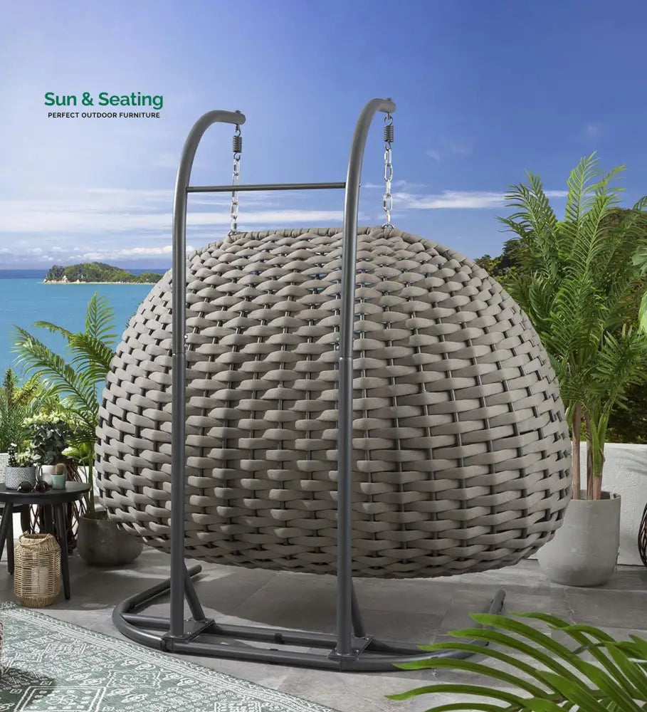 Afon Double Seater Hanging Swing With Stand For Balcony Garden Swing (Silk Grey) Braid & Rope Swings