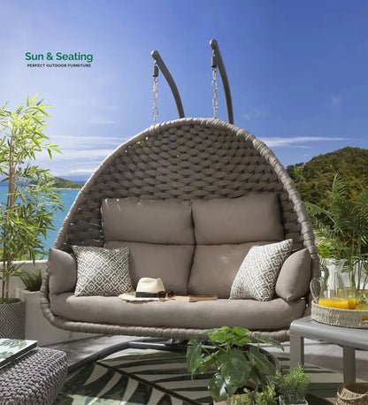 Afon Double Seater Hanging Swing With Stand For Balcony Garden Swing (Silk Grey) Braid & Rope Swings