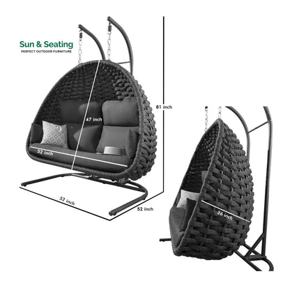 Afon Double Seater Hanging Swing With Stand For Balcony Garden Swing (Silk Grey) Braid & Rope Swings