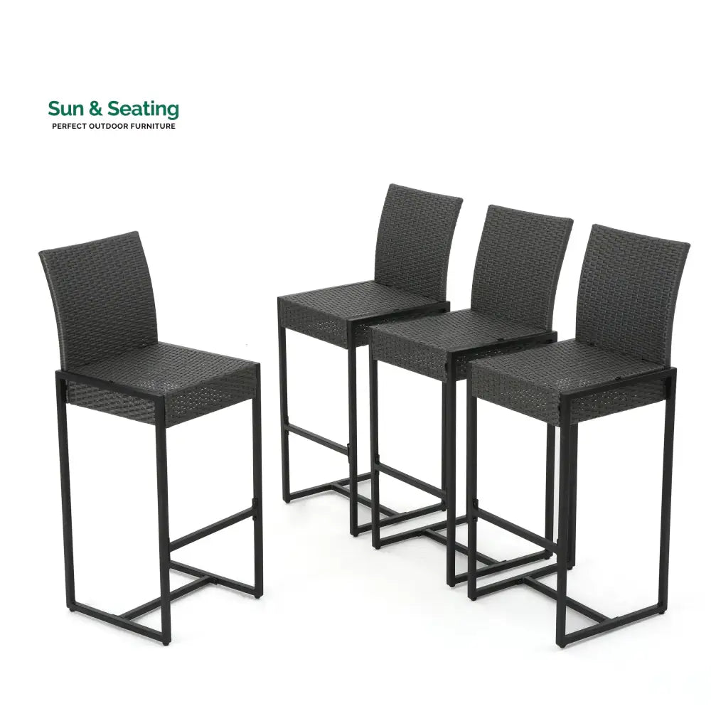 Agnese Outdoor Patio Bar Chair 4 Chairs For Balcony (Grey) Bar Sets