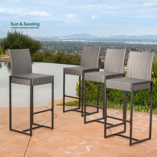 Agnese Outdoor Patio Bar Chair 4 Chairs For Balcony (Grey) Bar Sets