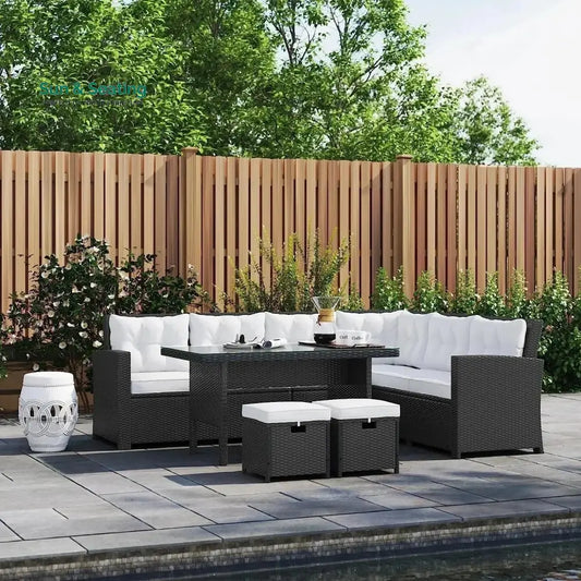 Agnieszka 5-Piece Wicker Patio Conversation Set (Black/White) Sofa Set