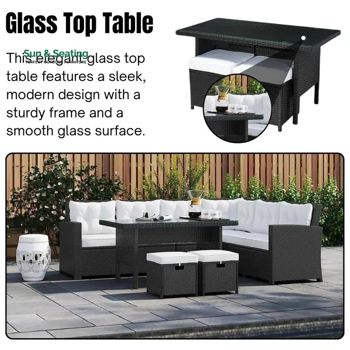 Agnieszka 5-Piece Wicker Patio Conversation Set (Black/White) Sofa Set