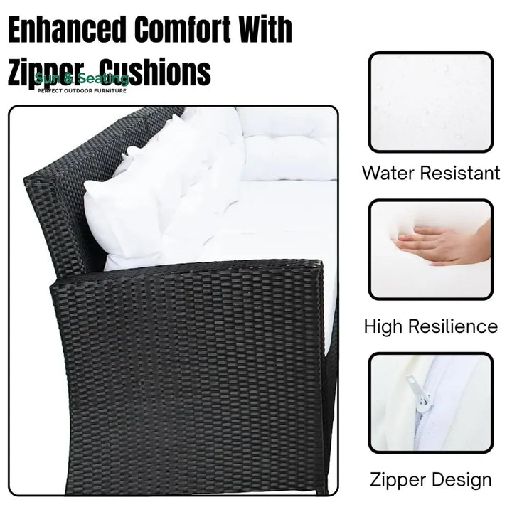 Agnieszka 5-Piece Wicker Patio Conversation Set (Black/White) Sofa Set
