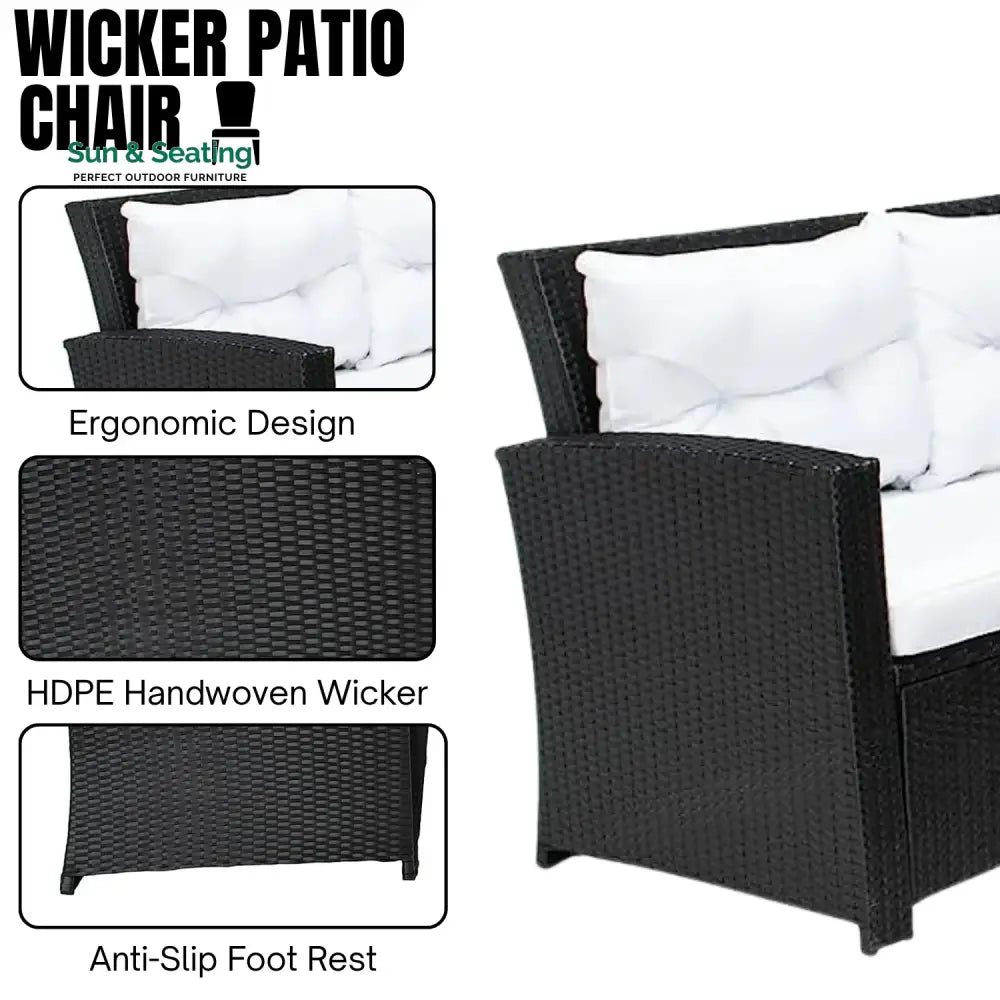 Agnieszka 5-Piece Wicker Patio Conversation Set (Black/White) Sofa Set