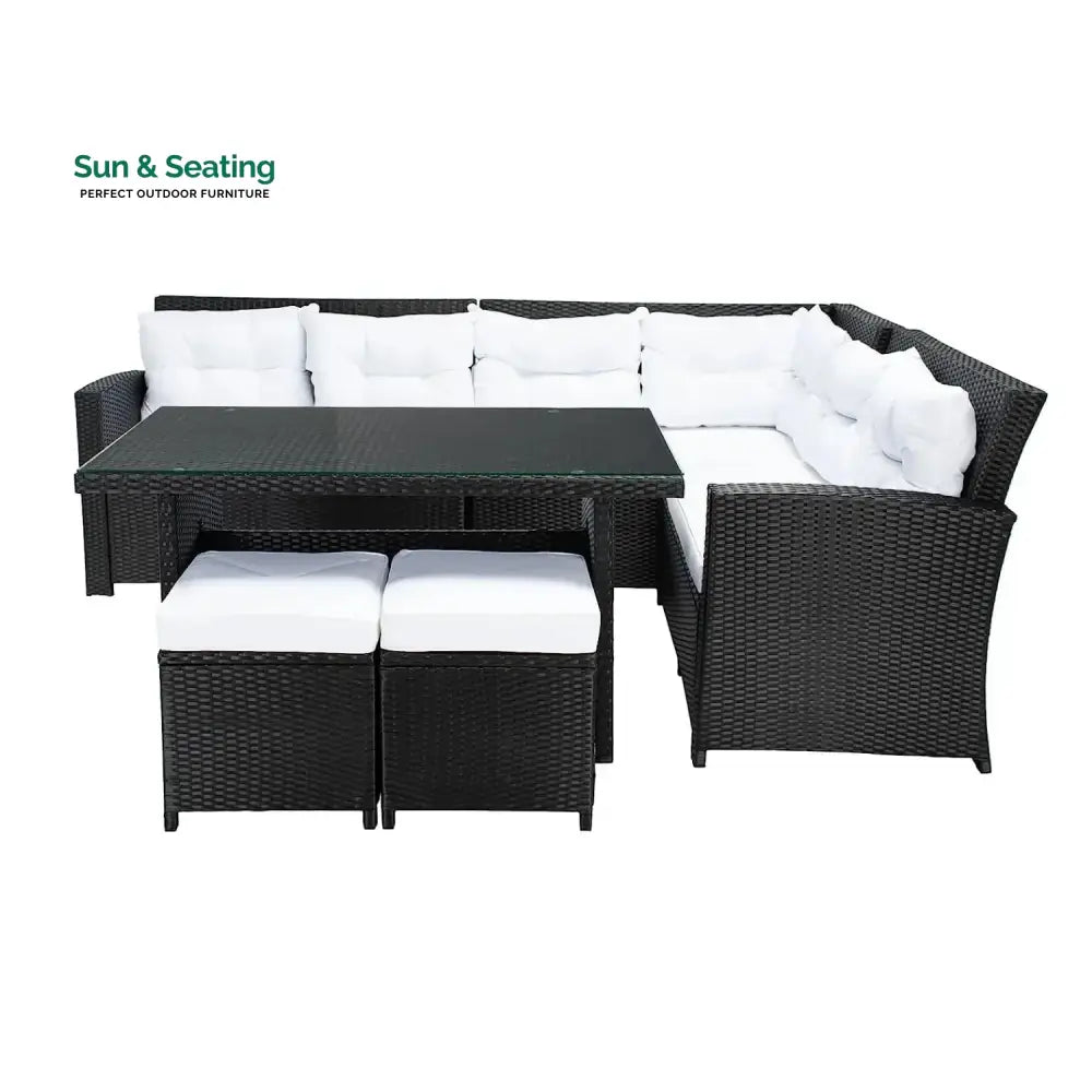 Agnieszka 5-Piece Wicker Patio Conversation Set (Black/White) Sofa Set