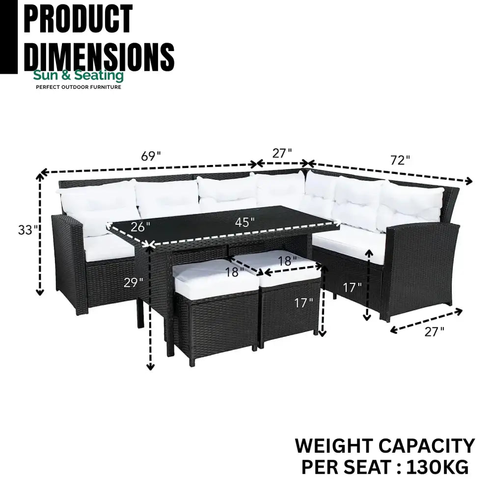 Agnieszka 5-Piece Wicker Patio Conversation Set (Black/White) Sofa Set