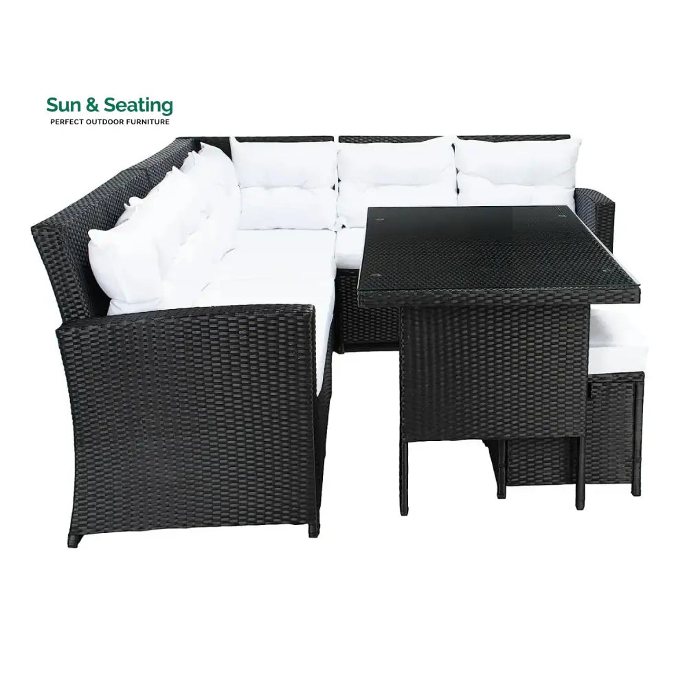Agnieszka 5-Piece Wicker Patio Conversation Set (Black/White) Sofa Set