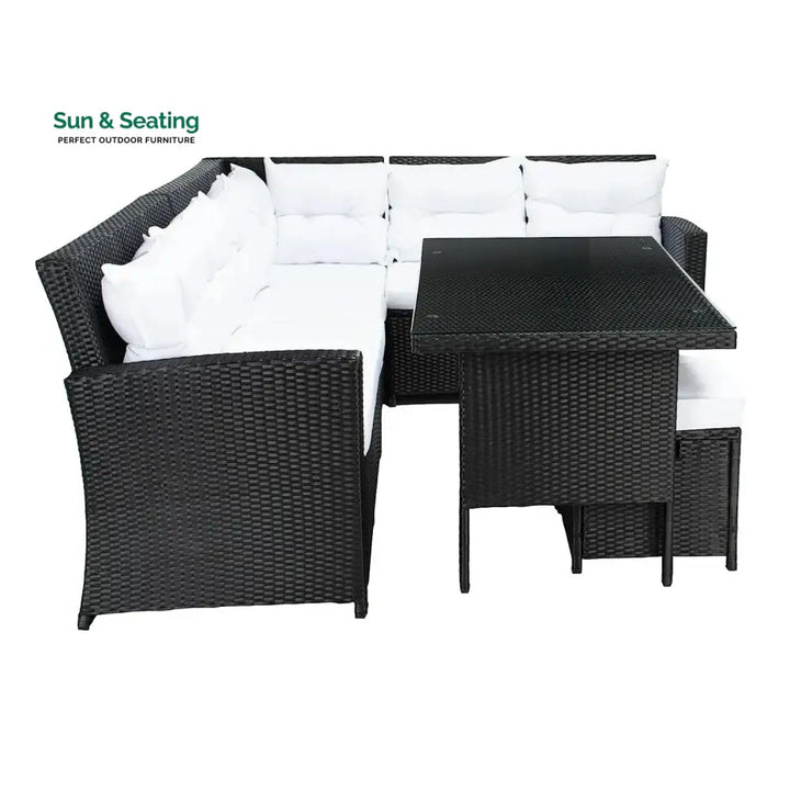 Agnieszka 5-Piece Wicker Patio Conversation Set (Black/White) Sofa Set