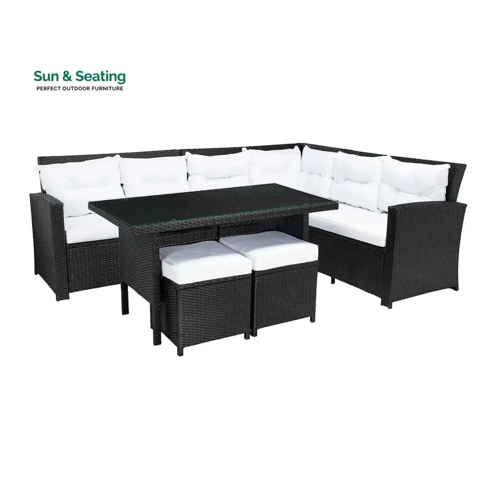 Agnieszka 5-Piece Wicker Patio Conversation Set (Black/White) Sofa Set