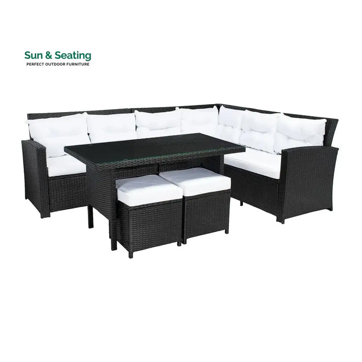 Agnieszka 5-Piece Wicker Patio Conversation Set (Black/White) Sofa Set