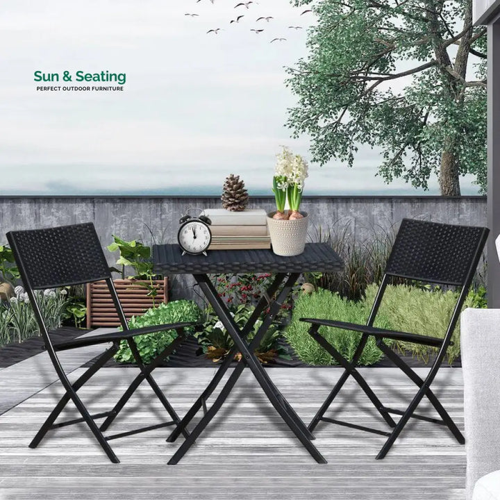 Ahou Outdoor Patio Seating Set 2 Chairs and 1 Table Set (Black) Coffee Table Sets