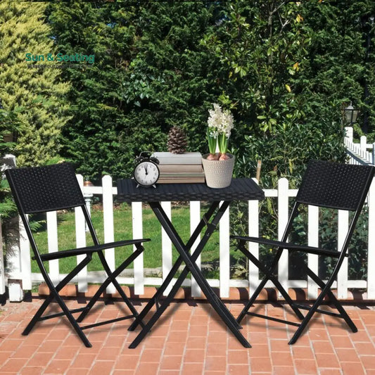 Ahou Outdoor Patio Seating Set 2 Chairs and 1 Table Set (Black) Coffee Table Sets