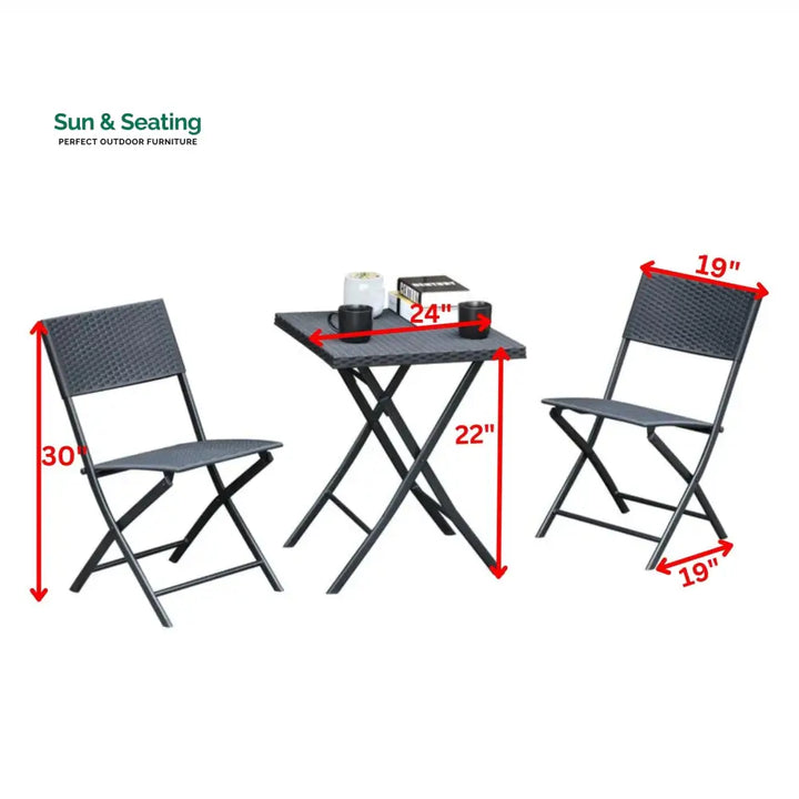 Ahou Outdoor Patio Seating Set 2 Chairs and 1 Table Set (Black) Coffee Table Sets