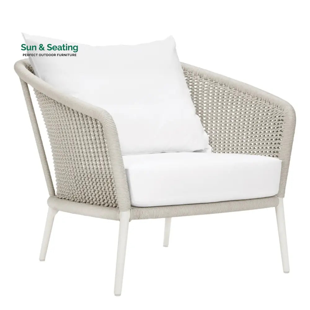 Aid Outdoor Patio Seating Set Single Chair and 1 Side Table Set (Grey) Braided &amp; Rope Coffee Table Sets
