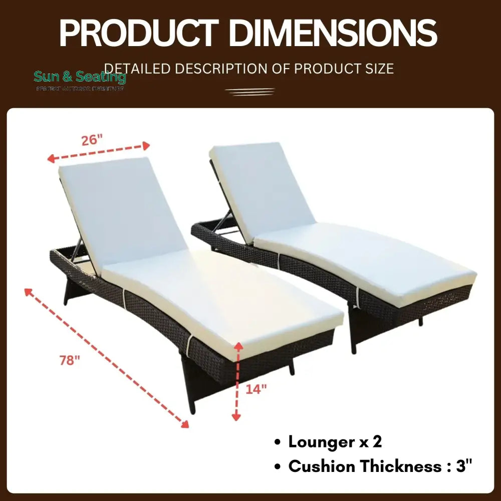 Aiko All-Weather HDPE Wicker Outdoor Chaise Lounge Chair Set of 2 Lounger Set