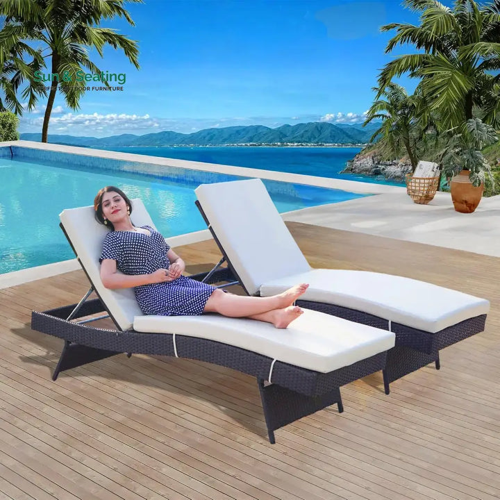 Aiko All-Weather HDPE Wicker Outdoor Chaise Lounge Chair Set of 2 Lounger Set