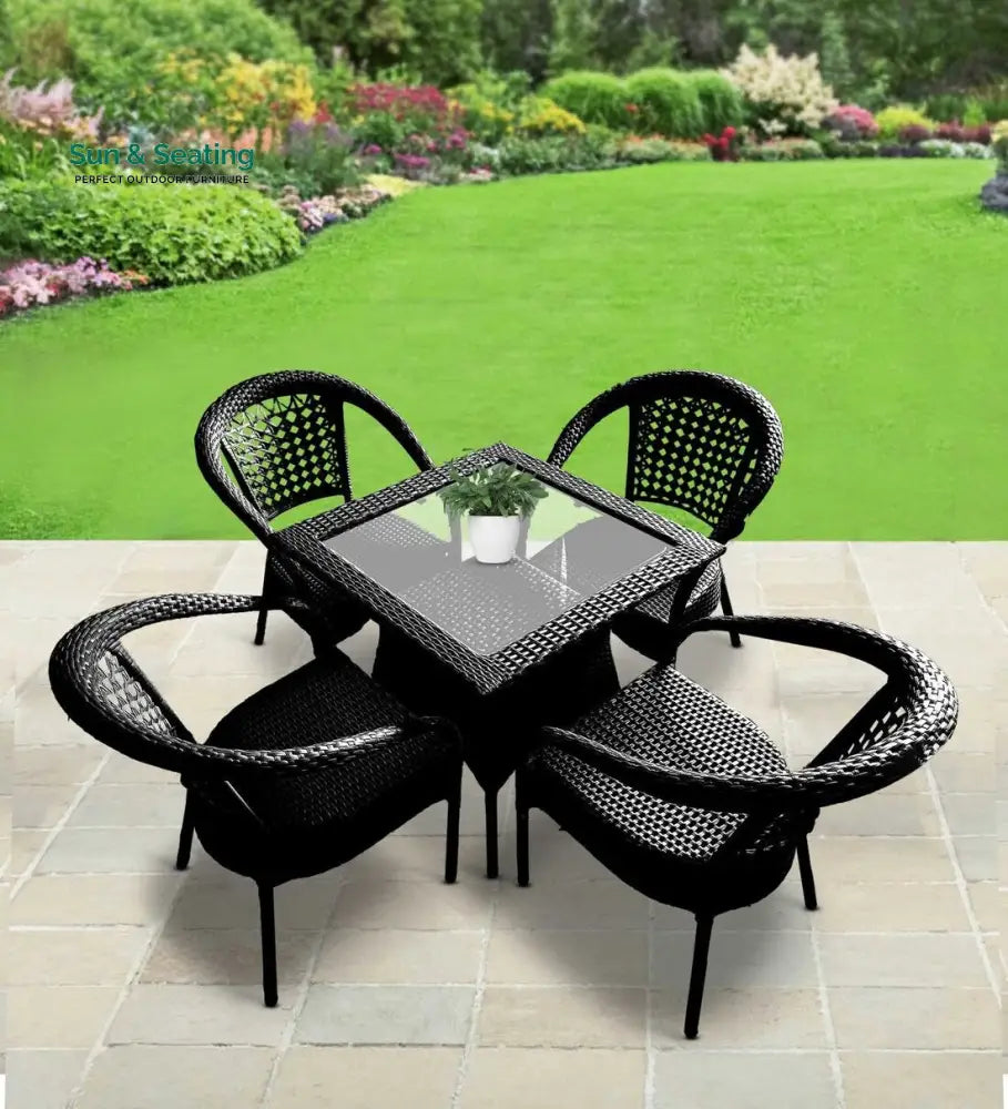 Aiman Outdoor Patio Seating Set 4 Chairs and 1 Table Set Black Coffee Table Sets