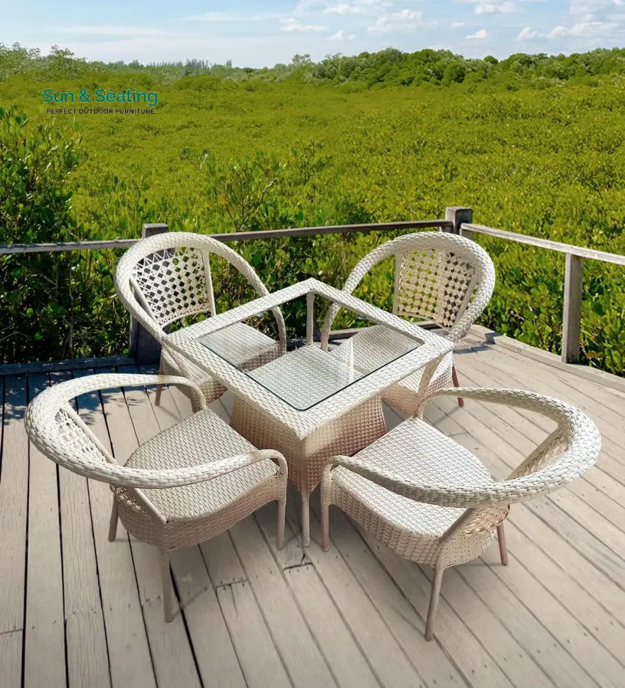 Aiman Outdoor Patio Seating Set 4 Chairs and 1 Table Set White Coffee Table Sets