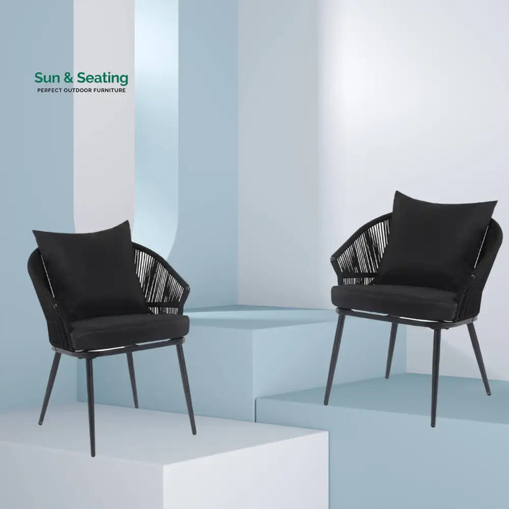 Aina Outdoor Patio Seating Set 2 Chairs Set Braid &amp; Rope Black Coffee Table Sets