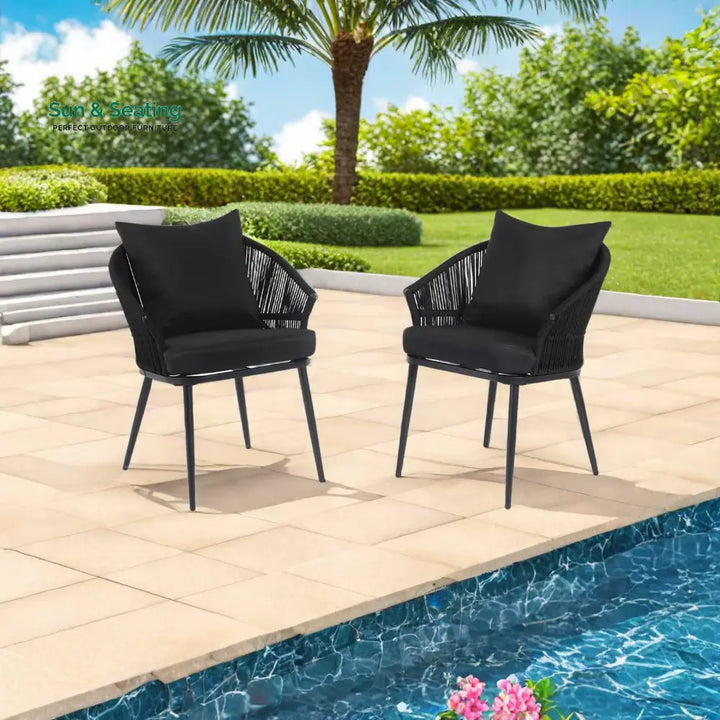 Aina Outdoor Patio Seating Set 2 Chairs Set Braid &amp; Rope Coffee Table Sets