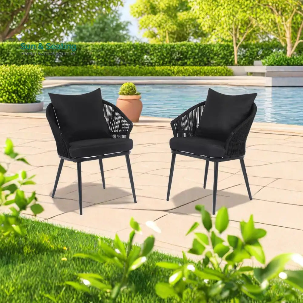 Aina Outdoor Patio Seating Set 2 Chairs Set Braid &amp; Rope Coffee Table Sets