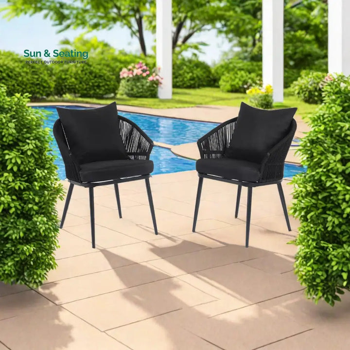 Aina Outdoor Patio Seating Set 2 Chairs Set Braid &amp; Rope Coffee Table Sets