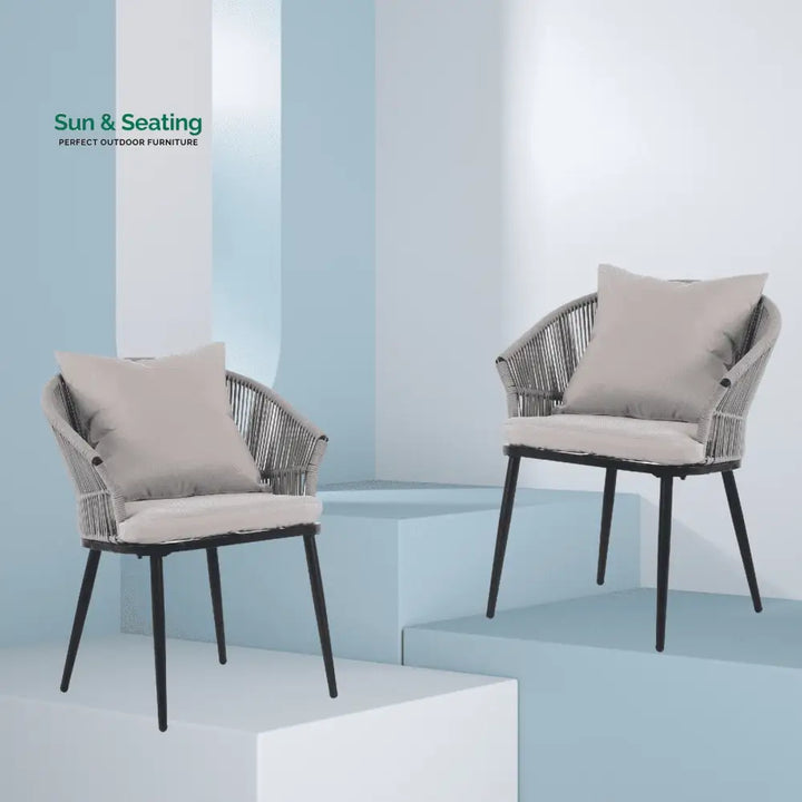 Aina Outdoor Patio Seating Set 2 Chairs Set Braid &amp; Rope Grey Coffee Table Sets