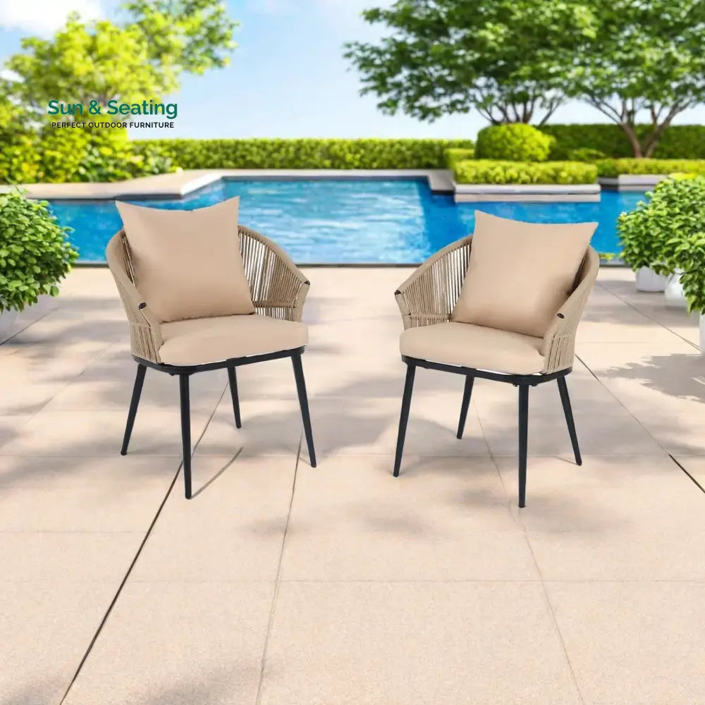 Aina Outdoor Patio Seating Set 2 Chairs Set Braid &amp; Rope Tan Coffee Table Sets