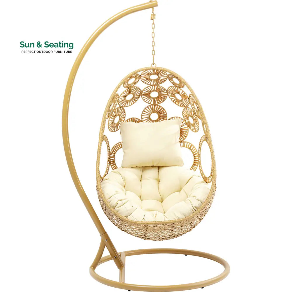 Ajax Single Seater Hanging Swing With Stand For Balcony Garden (Khaki) Swings