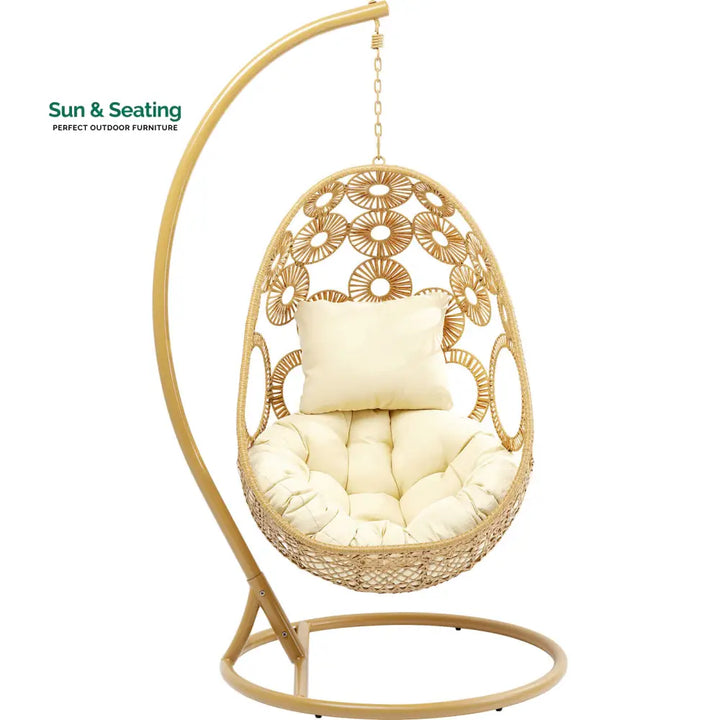 Ajax Single Seater Hanging Swing With Stand For Balcony Garden (Khaki) Swings