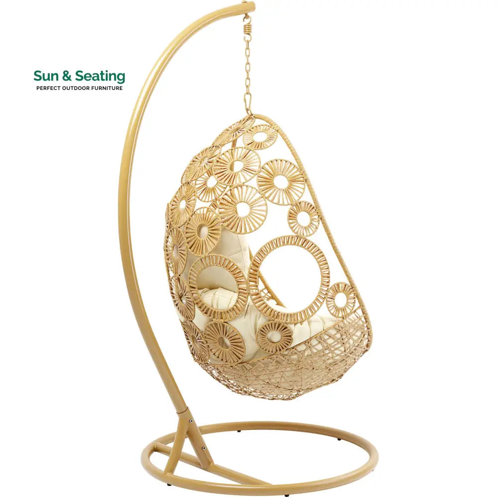Ajax Single Seater Hanging Swing With Stand For Balcony Garden (Khaki) Swings