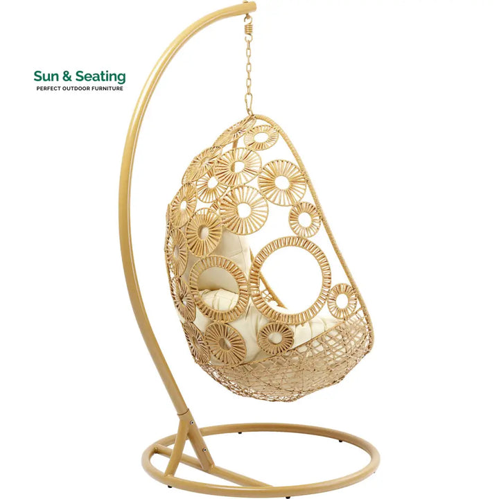 Ajax Single Seater Hanging Swing With Stand For Balcony Garden (Khaki) Swings