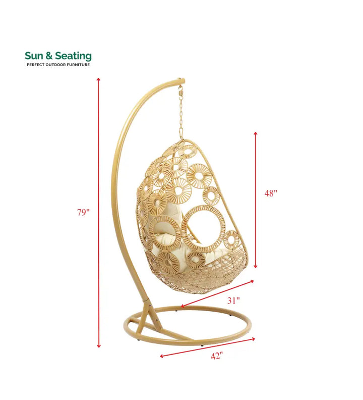 Ajax Single Seater Hanging Swing With Stand For Balcony Garden (Khaki) Swings