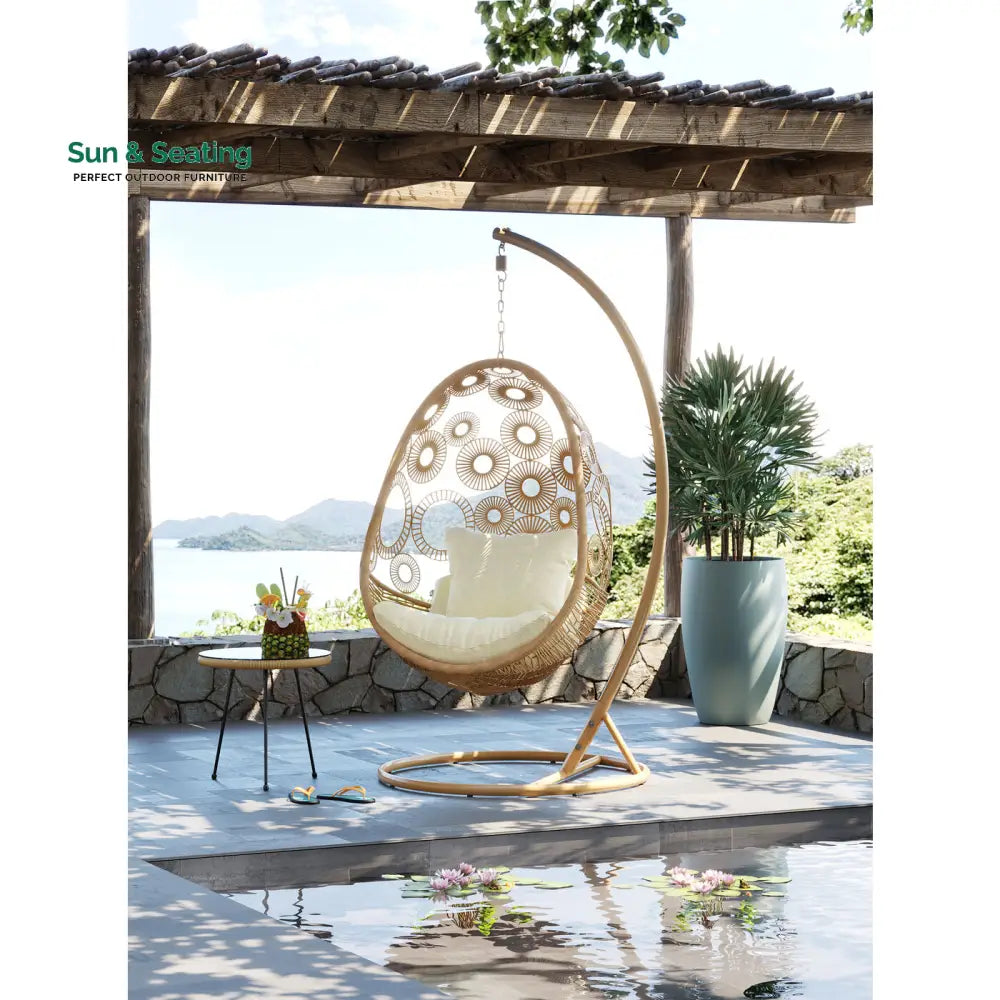 Ajax Single Seater Hanging Swing With Stand For Balcony Garden (Khaki) Swings
