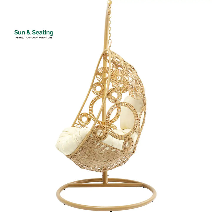 Ajax Single Seater Hanging Swing With Stand For Balcony Garden (Khaki) Swings