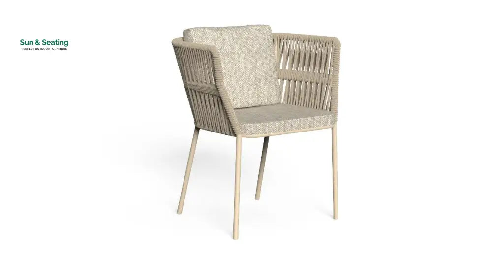 Akin Outdoor Patio Seating Set 4 Chairs and 1 Table Set (Cream) Braided &amp; Rope Coffee Table Sets